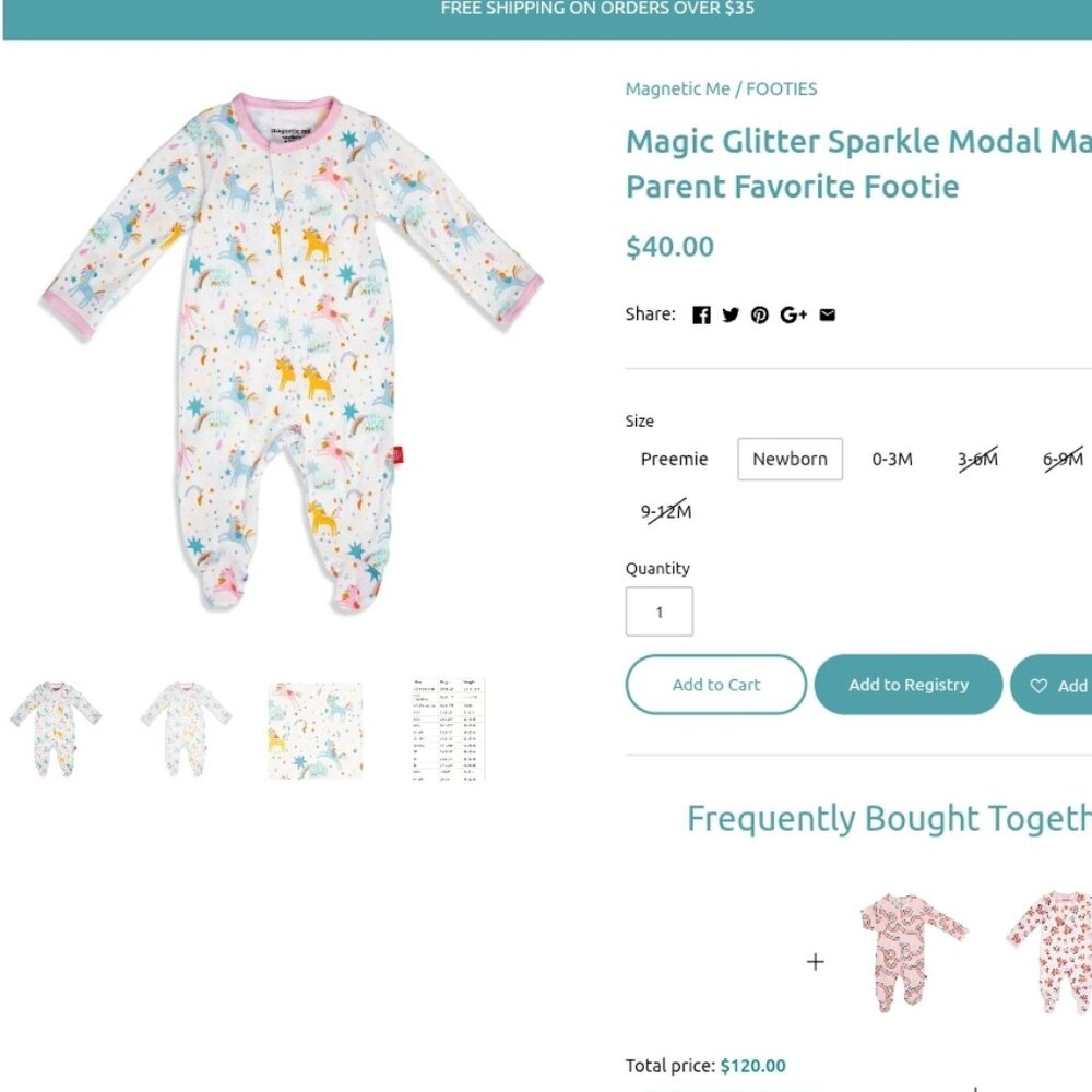 Magnetic Me Baby Modal Footie Sleeper Pink Magical Sparkle Unicorns